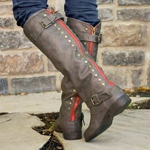 Target ~ Riding Boots ~ Red Zipper ~ Size 8.5